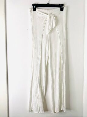 Kona Sol White Crinkle Split Leg Pants High Waist Tie Front Resort Cover Up